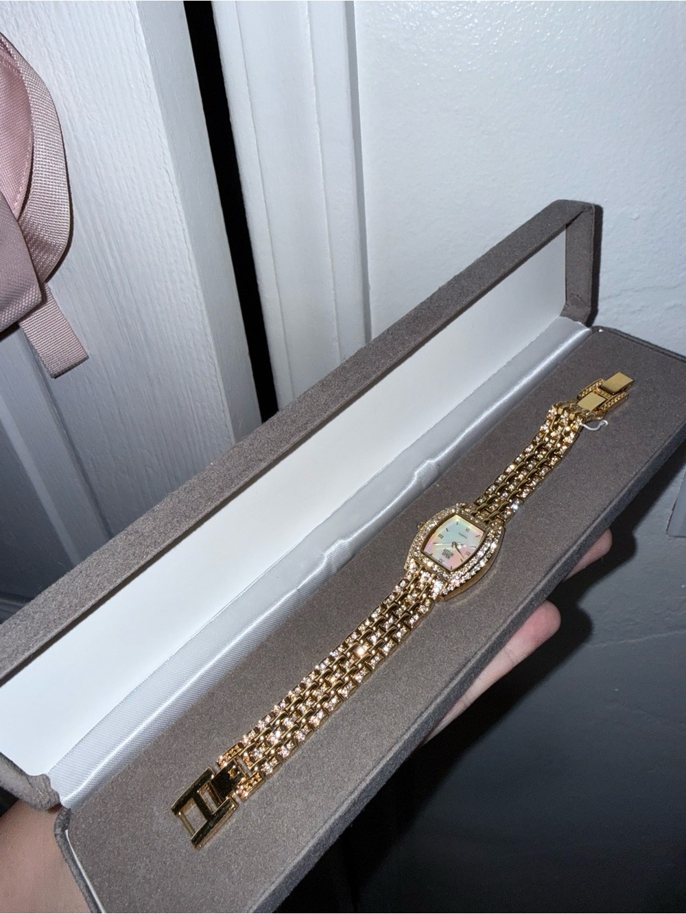 Source Unknown Gold-Tone Women's Crystal-Trim Bracelet Watch with Pastel Dial